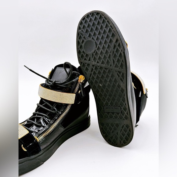 GIUSEPPE ZANOTTI Dark Blue velvet with Crystal High-Top Sneakers - Picture 3 of 6